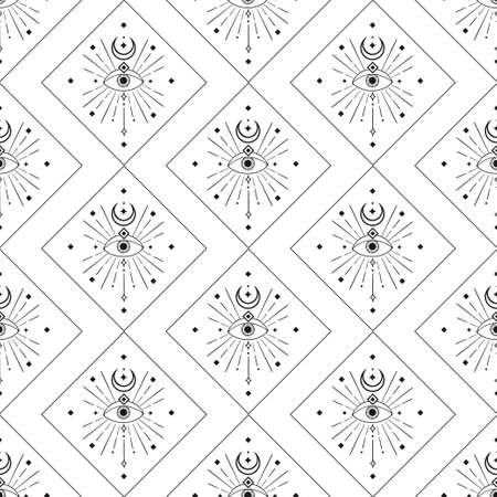 Abstract Background Seamless Pattern. Moon And Eyeのイラスト素材