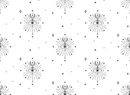 Abstract Background Seamless Pattern. Moon And Eyeのイラスト素材