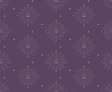 Abstract Background Seamless Pattern. Moon And Sun