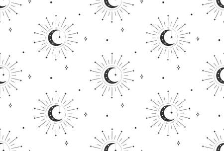 Abstract Background Seamless Pattern. Moon And Sun