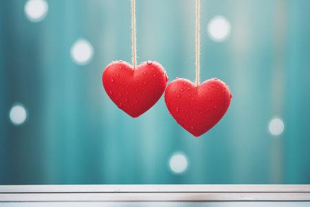 Background with two red hearts. Love and Valentine's Day concept. Copy space for text.の素材