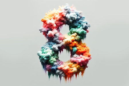 Number 8 made of colorful smoke on white background. 3d illustrationの素材