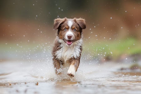Australian shepherd dog living in belgium and having fun in the natureの素材