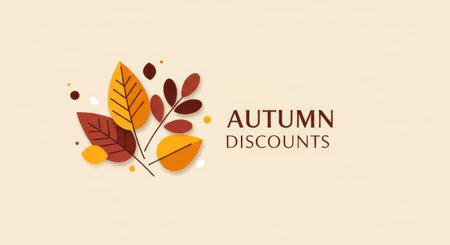 Leaves with Autumn Discounts text. Fall sales, seasonal promotions, and marketing.の素材