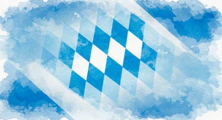 Abstract Bavarian flag with a blue and white diamond pattern and watercolor texture.の素材