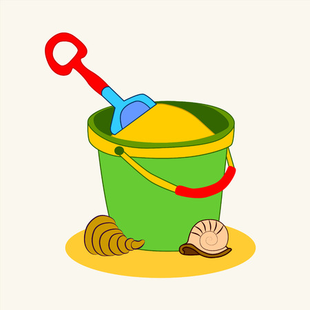 Toy bucket and spade isolated vector illustration of sandpit kit in sandのイラスト素材