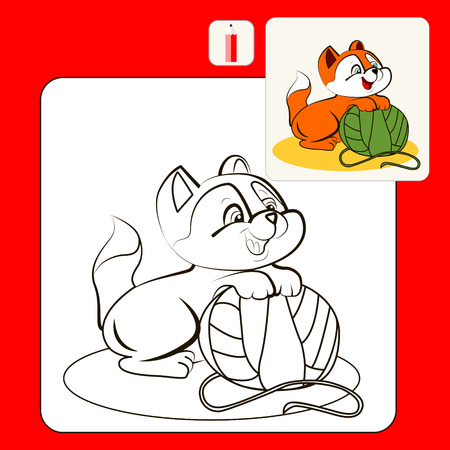 Coloring Book or Page Cartoon Illustration of kitten for Childrenのイラスト素材