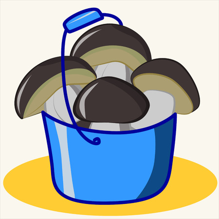 Cartoon vector Illustration of cute ceps in blue bucketのイラスト素材