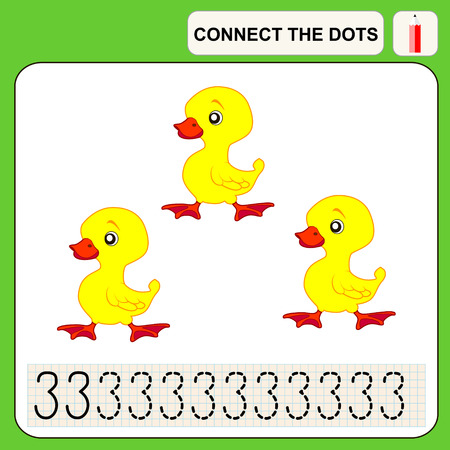 Connect the dots, preschool exercise task for kids, numbers threeのイラスト素材
