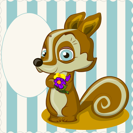 Cute chipmunk  with flowers greeting card.のイラスト素材