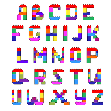 Alphabet created from blocks.cartoon playing bricks.Children Alphabet Set - More Letters in Portfolio.のイラスト素材