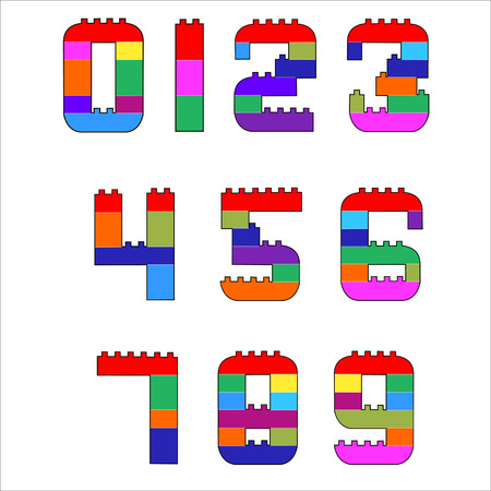 Numerals created from blocks. cartoon playing bricks.Children number Setのイラスト素材