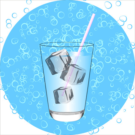 Blue Drink.Water glass whte ice. Vecktor illustration.のイラスト素材