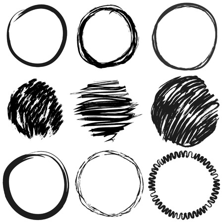 Vector set of grunge circles for frames, icons, design elements. A set of hand scribbled circles.のイラスト素材