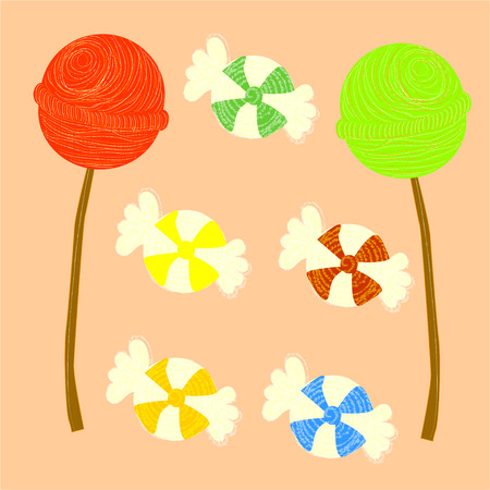 Sweets and candies icons set. Hand drawn vector illustration.のイラスト素材