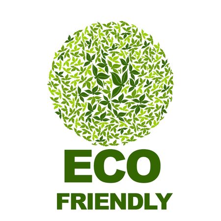 Eco green leaves in circle vector illustration. Vector hand drawing label for organic product.のイラスト素材