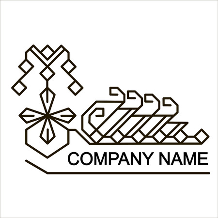 Patterns and ornaments with Scandinavian motifs abstractions. Linear style illustration. Vector linear abstract emblem set, thin line design logo and signs of leaves and geometric shapesのイラスト素材