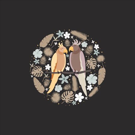 Cute round frame with flowers. Illustration for cards, fabric printing and other.のイラスト素材