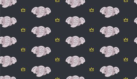 Hand drawn vector seamless pattern illustration of a cute funny elephant. Scandinavian style flat design for kids. The concept for childrens textiles, wrappings, wallpapers, covers.のイラスト素材