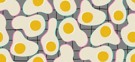 Hand drawn vector seamless pattern illustration of scrambled eggs. Vintage trendy vector seamless...