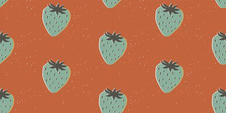 Hand drawn modern illustration with strawberry. Vintage trendy vector seamless pattern in vibrant colors. Retro, pin-up repeating texture.のイラスト素材