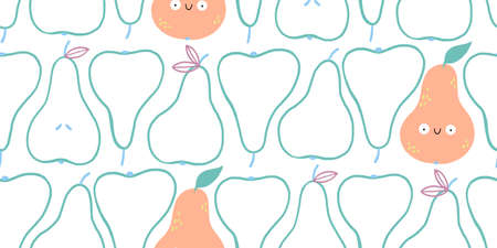 Seamless pattern with cute pears. Can be used for baby t-shirt print, fashion print design, kids wear, baby celebration, fabric, and wrapping.のイラスト素材