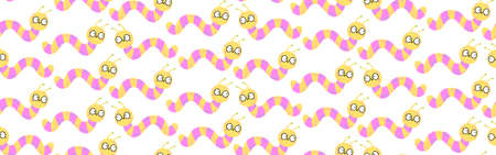 Seamless pattern with cute worms with funny surprised eyes. Vector illustration can be used for fabric, wrapping, wallpapers, web page backgrounds, textile.のイラスト素材