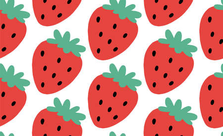Hand drawn illustration with strawberry. Trendy vector seamless pattern in vibrant colors. Can be...