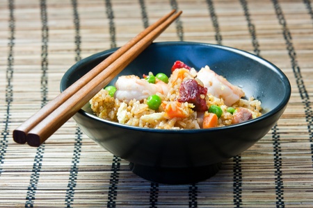 Mixed fried rice in a bowlの写真素材