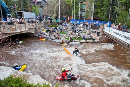 Vail, Colorado - June 2nd, 2011 - First day of the Teva Mountain Games : freestyle kayaking trainingのeditorial素材