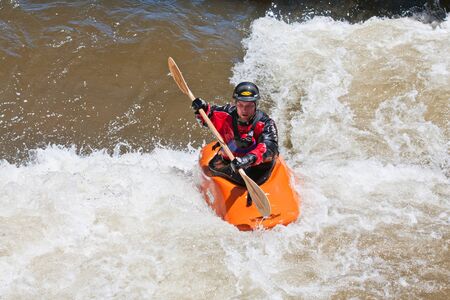Vail, Colorado, USA - June 3rd 2011 - The Teva Mountain Games. Practicing kayakのeditorial素材