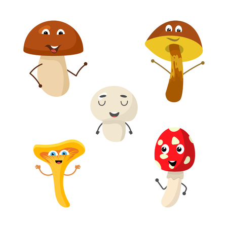 A set of mushroom characters.のイラスト素材