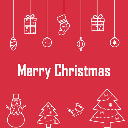 The inscription of merry Christmas on a red background with decoのイラスト素材