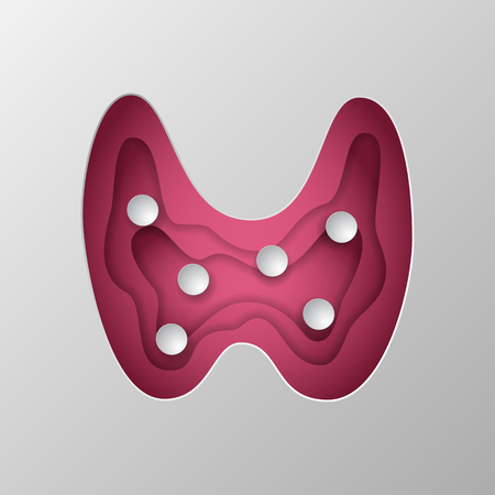 Pink silhouette of thyroid carved on paper.のイラスト素材