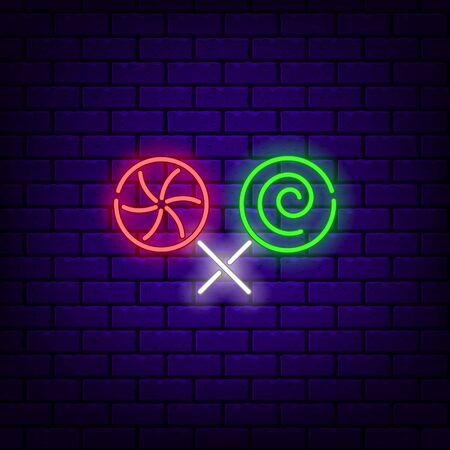 Neon candy icon on dark brick background.のイラスト素材