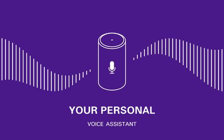 Smart voice speaker logo on purple background with sound wave.のイラスト素材