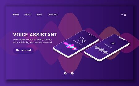 Loading page. Compare two smart voice assistants with a sound wave on a smartphone.のイラスト素材