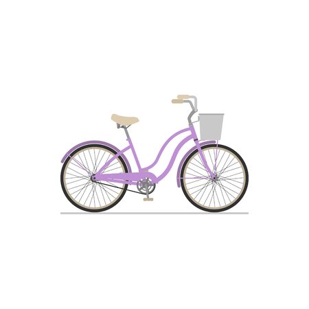 Flat isolated icon of a female cruiser bike with a basket on a white background. Vector illustration.のイラスト素材
