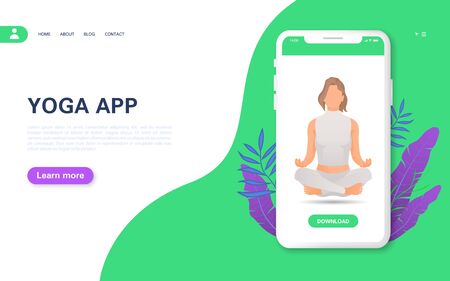 Concept banner app for yoga. Woman is meditating in lotus position.のイラスト素材