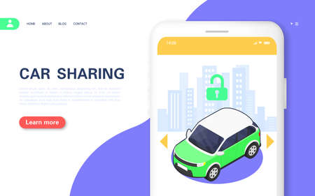 Car sharing concept banner. Smartphone apps for car rental.のイラスト素材