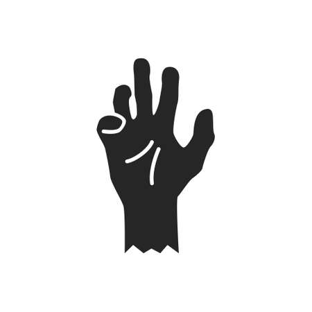 Isolated black silhouette of a zombie hand on a white background. Vector flat illustration.のイラスト素材