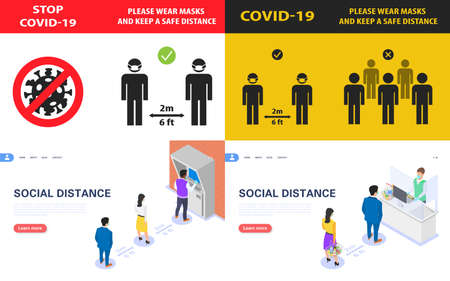 Set concept for social distancing banners, measures of prevention and protection against the spread...