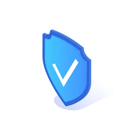 Isolated shield icon with check mark on white background.のイラスト素材