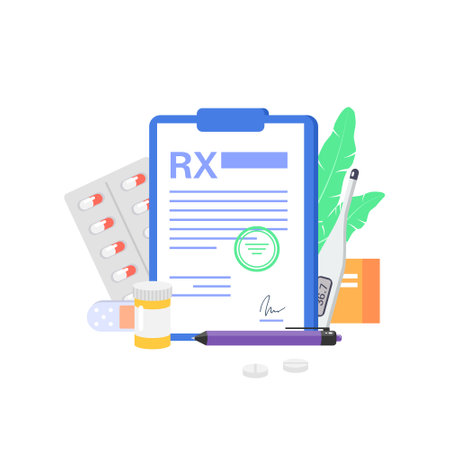 Rx medical prescription with medicines on a white background.のイラスト素材