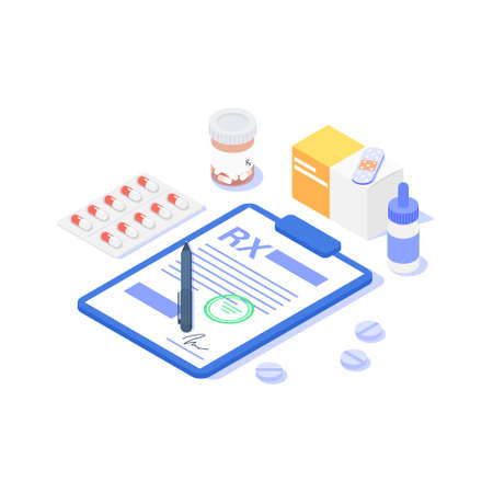 Rx medical prescription with medicines.