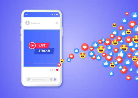 The concept of social networks and online broadcasts on a smartphone.のイラスト素材