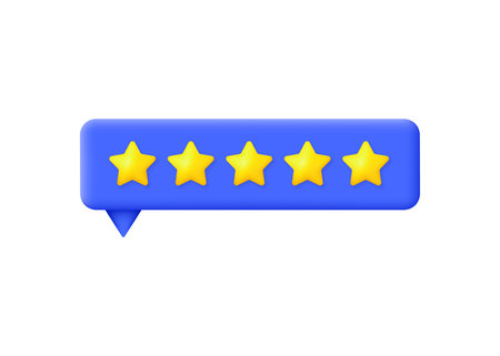 Feedback concept. Blue five star rating bubble isolated on white background.のイラスト素材