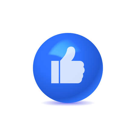 3d thumb up icon isolated on white background. Blue as a ball, social networks.のイラスト素材