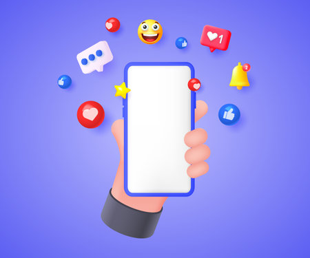 The concept of social networks and online communication.Mobile phone with 3D icons.のイラスト素材