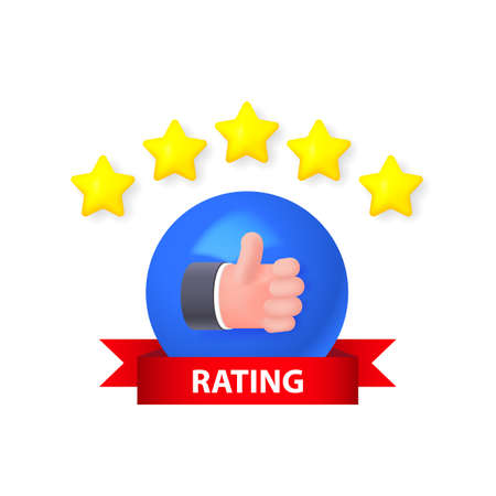 Five star rating icon with thumb up isolated on white background.のイラスト素材